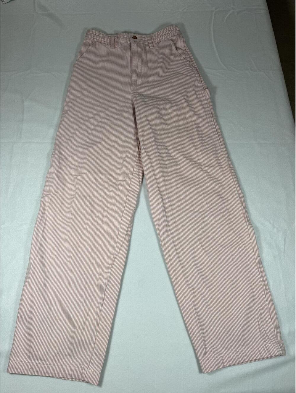Wrangler Casey Jones Pink and White Railroad Stripe Wide-Leg Carpenter Pants